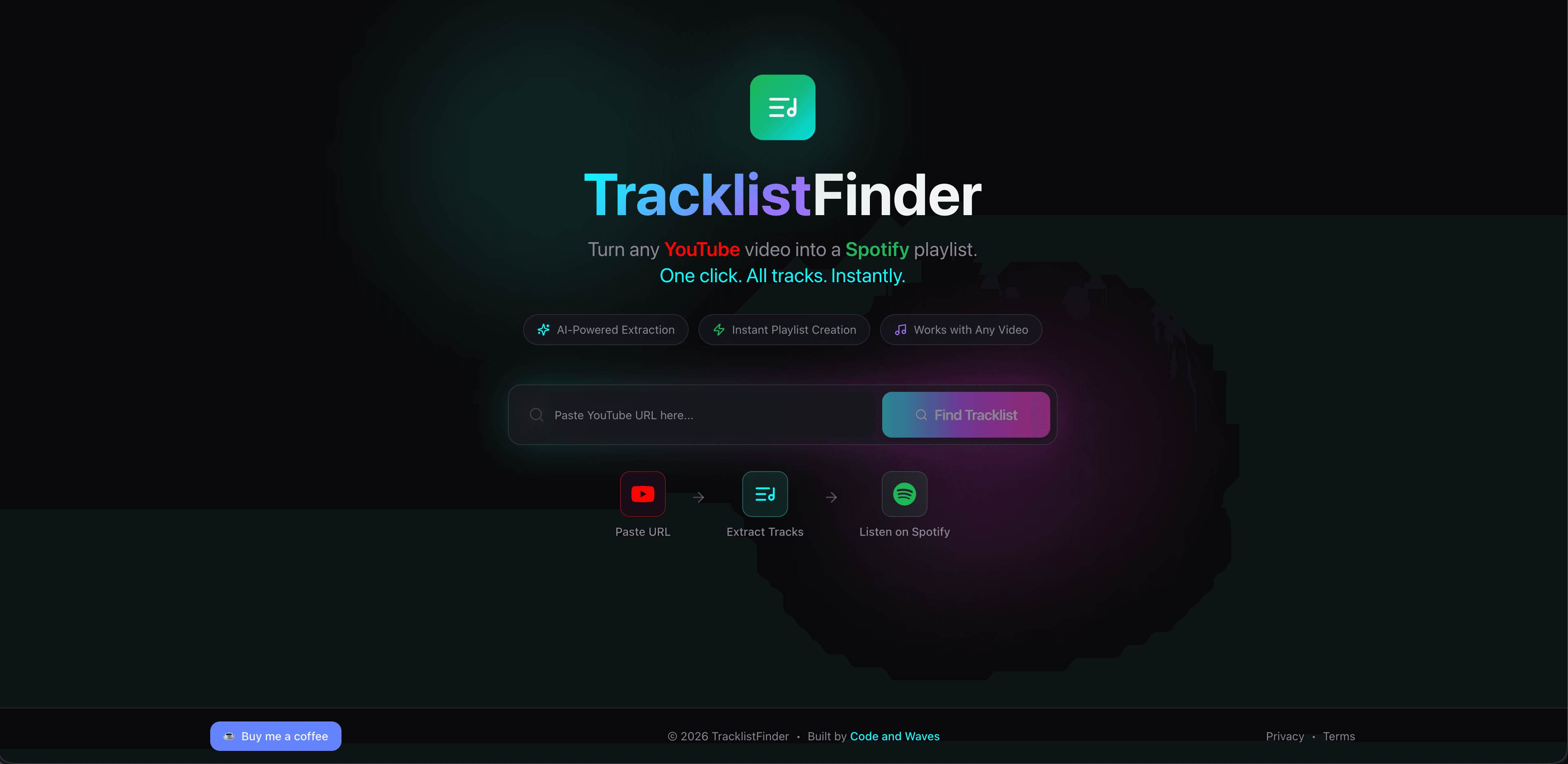 TracklistFinder webpage